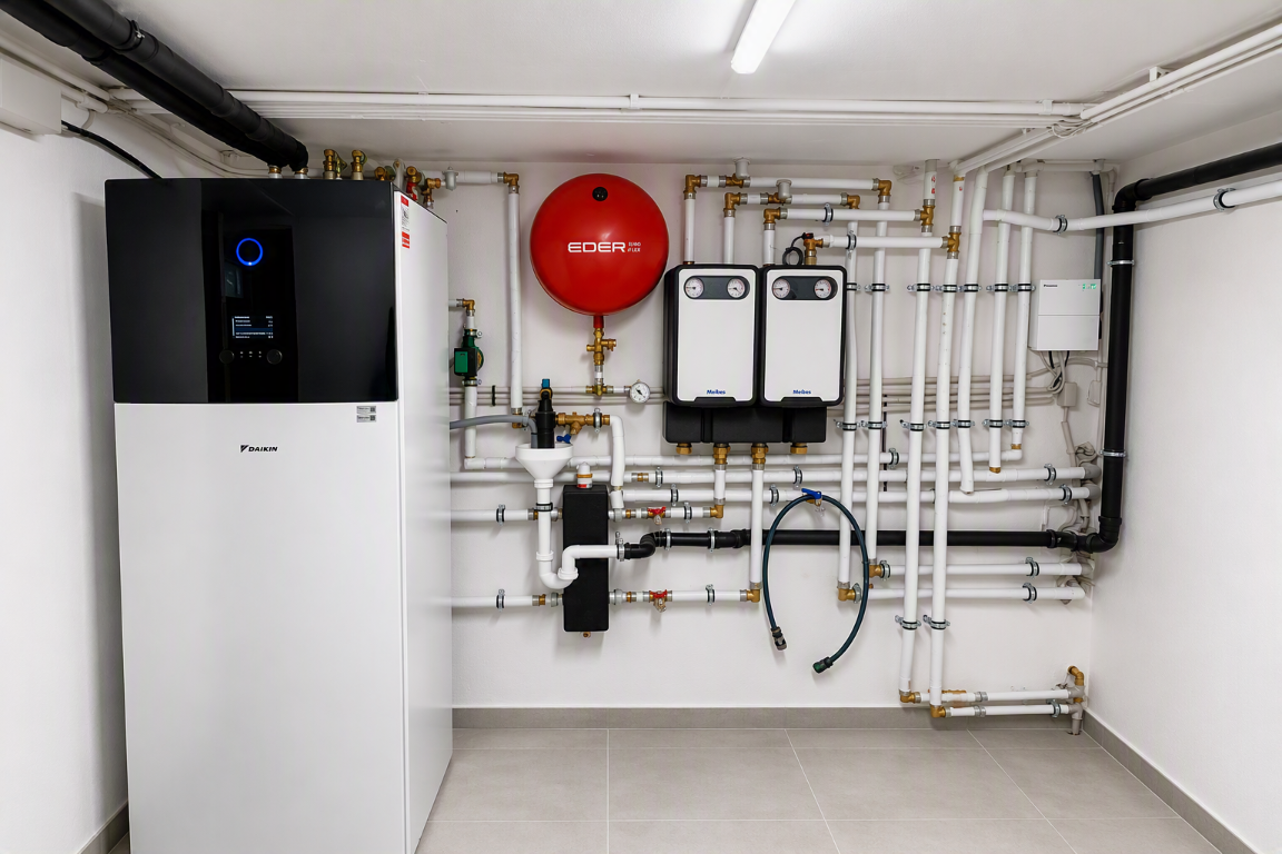 Heizungsanlage mit Wärmeerzeuger und Rohrinstallation