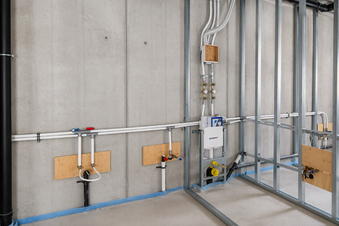 Sanitärinstallation vor dem Verkleiden einer Wand