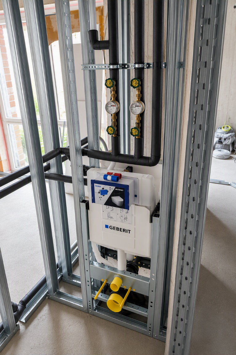 Vorwandinstallation für ein WC mit Wasserleitungen